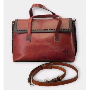 Patricia Nash Satchel Cognac Burnished Smooth Italian Leather Purse Shoulder Bag
